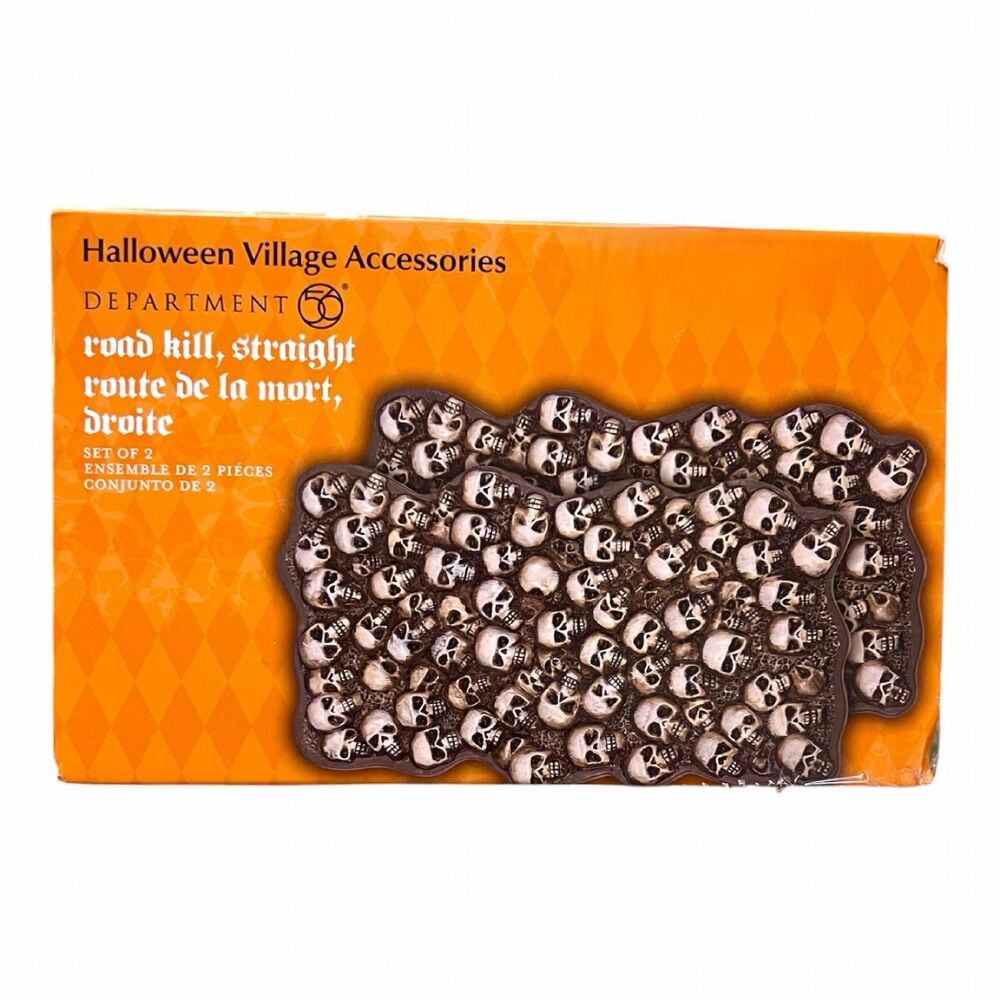 Dept 56 Halloween Village Accessory Set 2 “Road Kill” Skull Road Pieces Straight